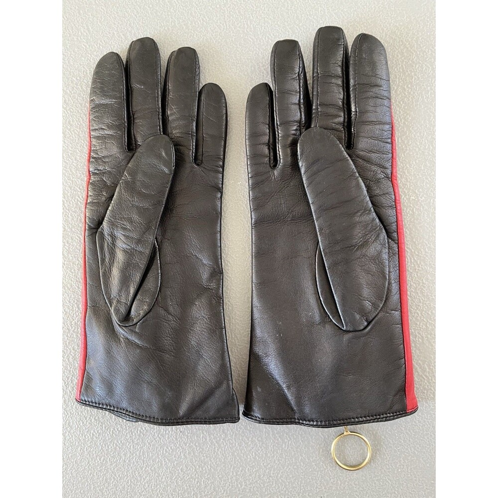 Kate Spade New York Women’s Gloves 6.5 Red & Black Soft Leather Gold Zipper Ring
